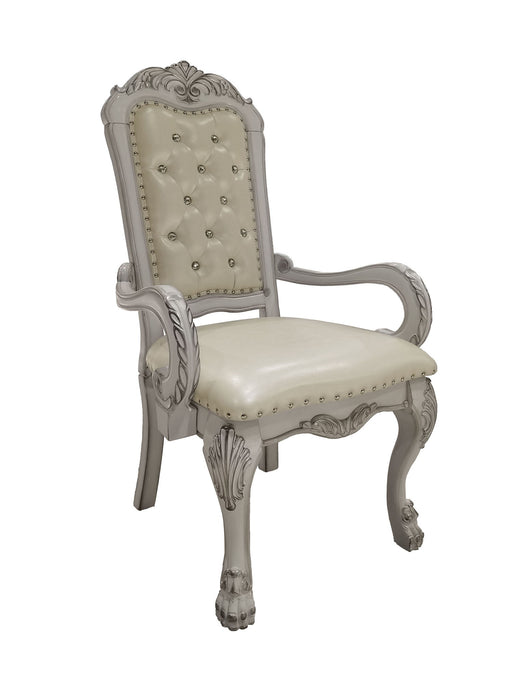 Tufted Upholstered Faux Leather And Wood Dining Arm Chairs (Set of 2) - White