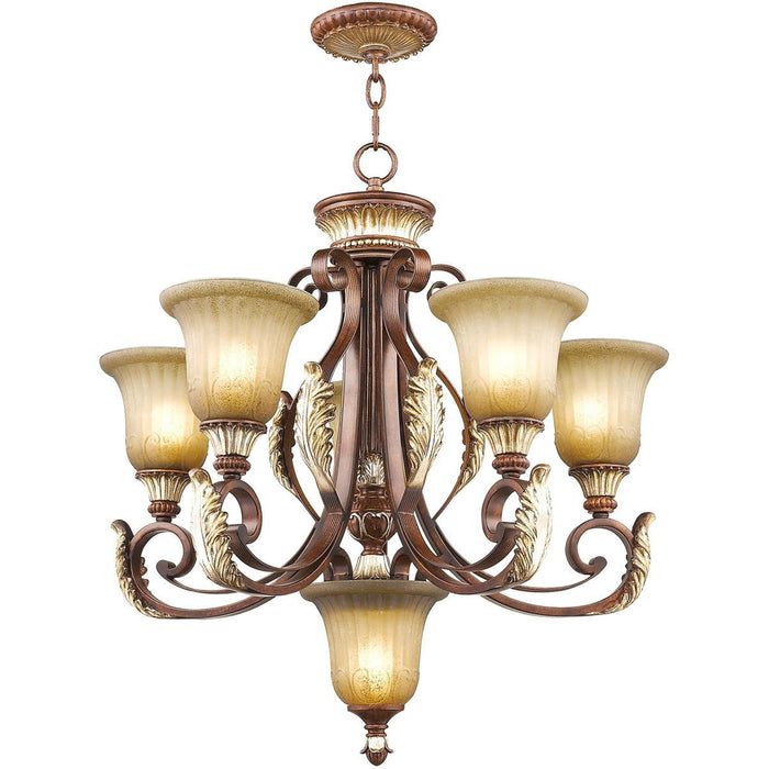 28" Six Light Dimmable Chandelier With Shades - Bronze