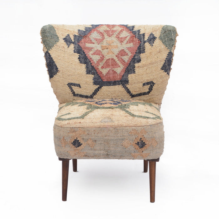 26" Traditional Jute Southwestern Wingback Chair - Teal Blue