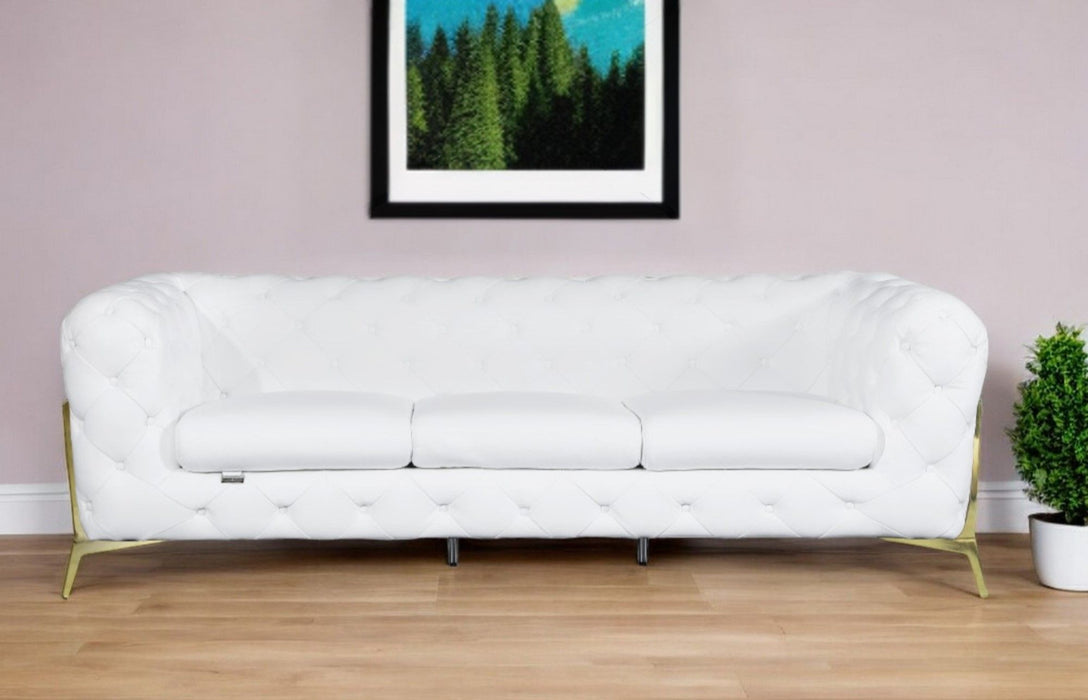 Italian Leather Sofa / Silver Legs - White