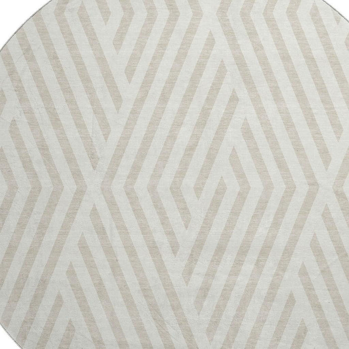 8' Geometric Washable Round Rug With UV Protection (648547) - Ivory / Beige