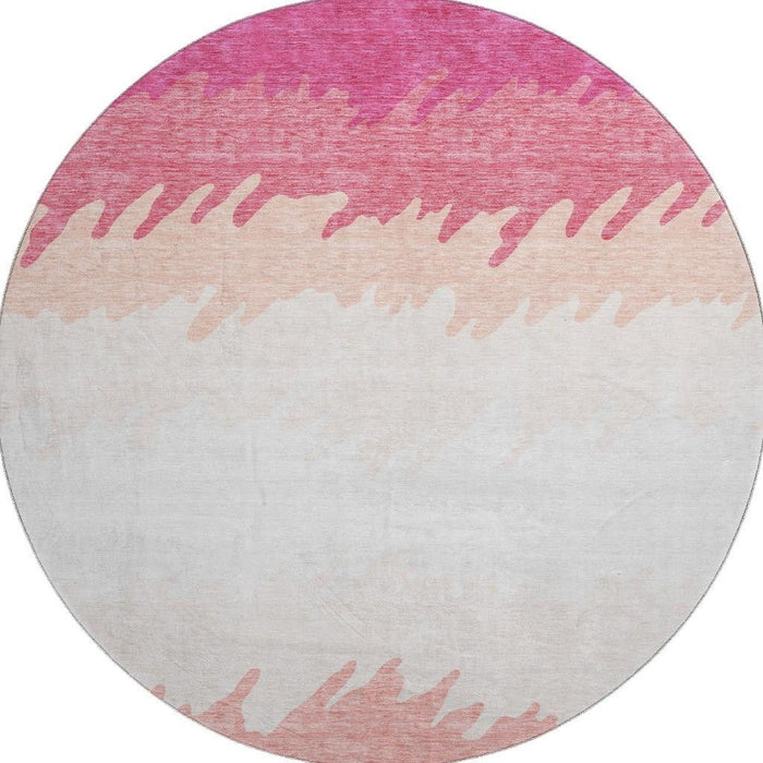 8' Striped Washable Round Rug With UV Protection - Blush And Ivory