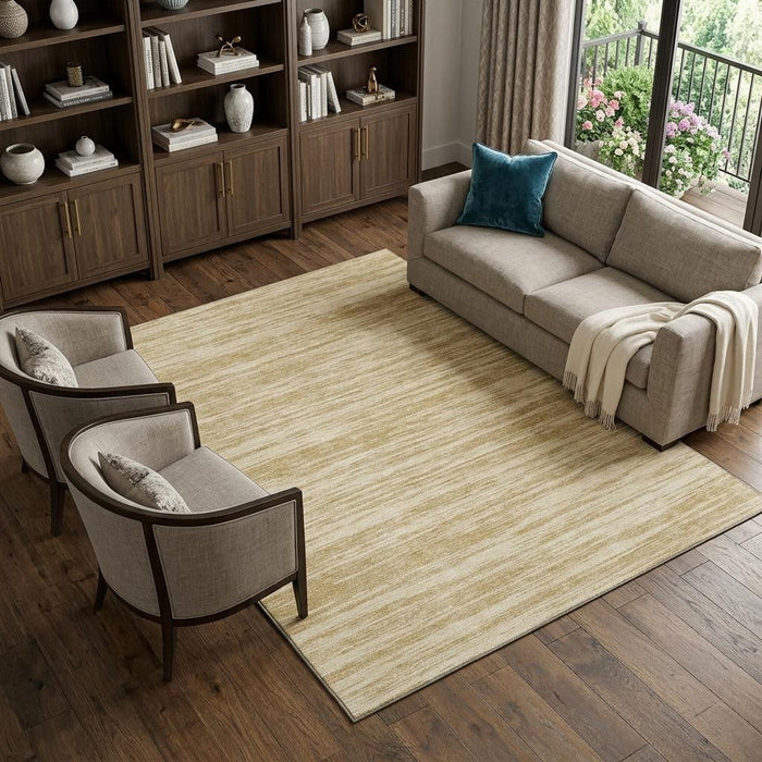 10' X 14' Striped Washable Area Rug With UV Protection (675594) - Gold / Beige
