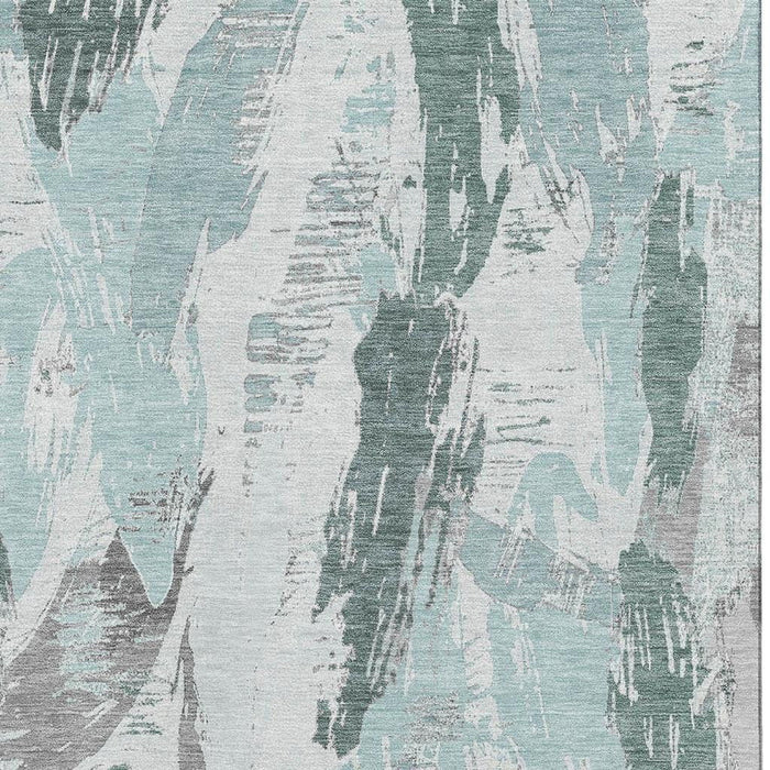 10' X 14' Abstract Washable Area Rug With UV Protection (694670) - Teal / Ivory / Gray
