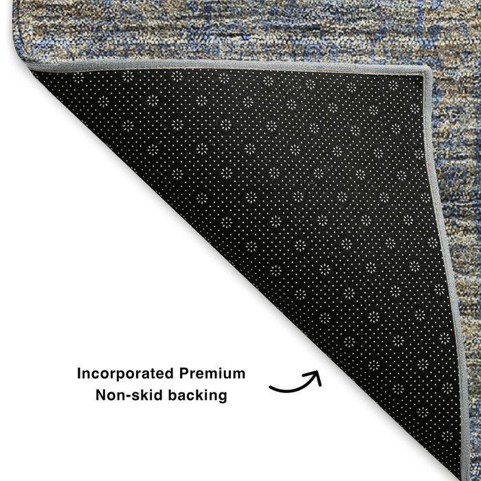 9' X 12' Floral Washable Area Rug With UV Protection (653397) - Khaki / Blue