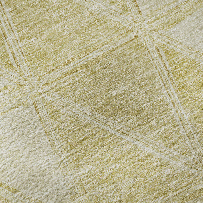 10' X 14' Geometric Washable Area Rug With UV Protection (657629) - Gold / Ivory