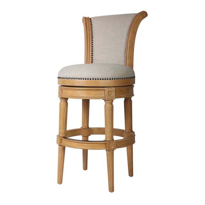 30" Casual Fabric And Solid Wood Bar Height Swivel Bar Chair - Gray