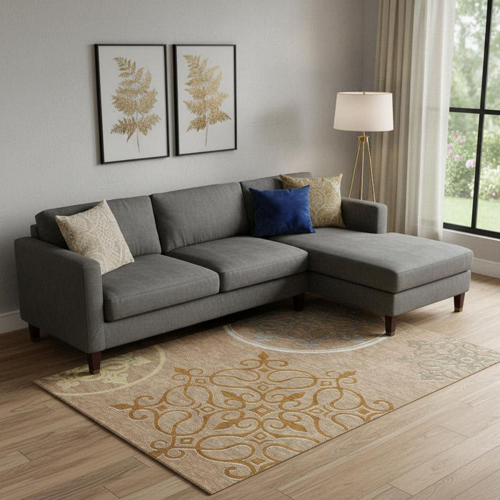10' X 14' Floral Medallion Washable Area Rug With UV Protection (669570) - Terra Cotta / Gray / Gold