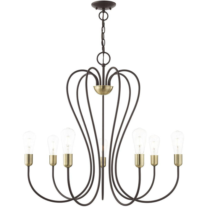 29" Seven Light Dimmable Chandelier With Shades - Bronze