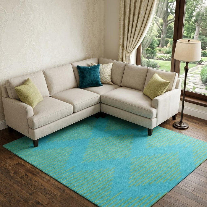 10' X 14' Geometric Washable Area Rug With UV Protection (679792) - Aqua / Lime Green
