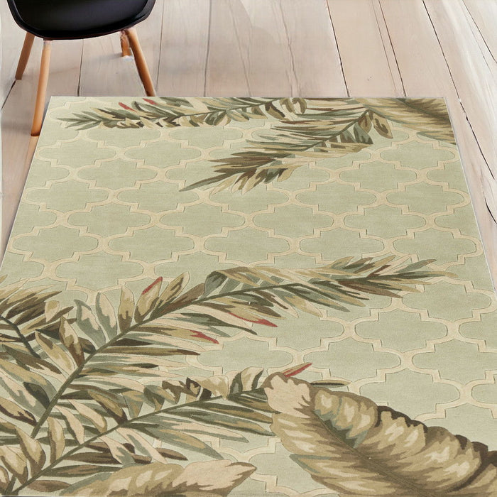5' x 8' Hand Tufted Tropical Quatrefoil Indoor Area Rug - Sage Green
