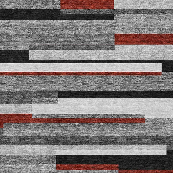 10' X 14' Striped Washable Area Rug With UV Protection (675774) - Gray / Red / Silver