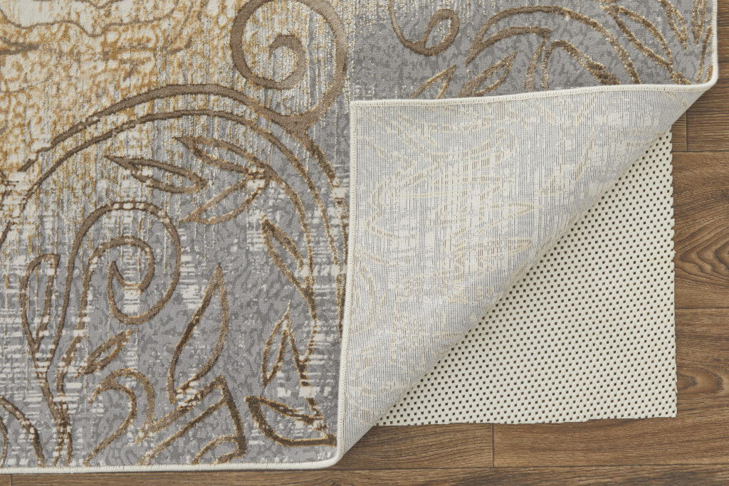 9' x 12' Floral Power Loom Area Rug - Silver Tan And Gray