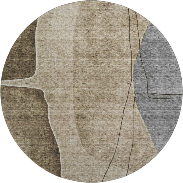 8' Abstract Washable Round Rug With UV Protection (656552) - Brown / Beige / Blue