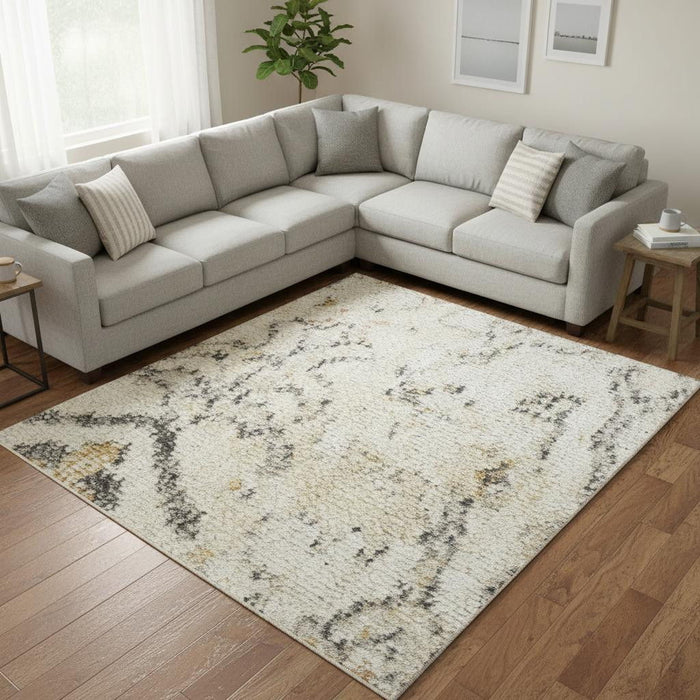 9' X 12' Floral Distressed Area Rug (573736) - Gray