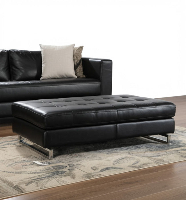 Faux Leather Ottoman - Black / Silver