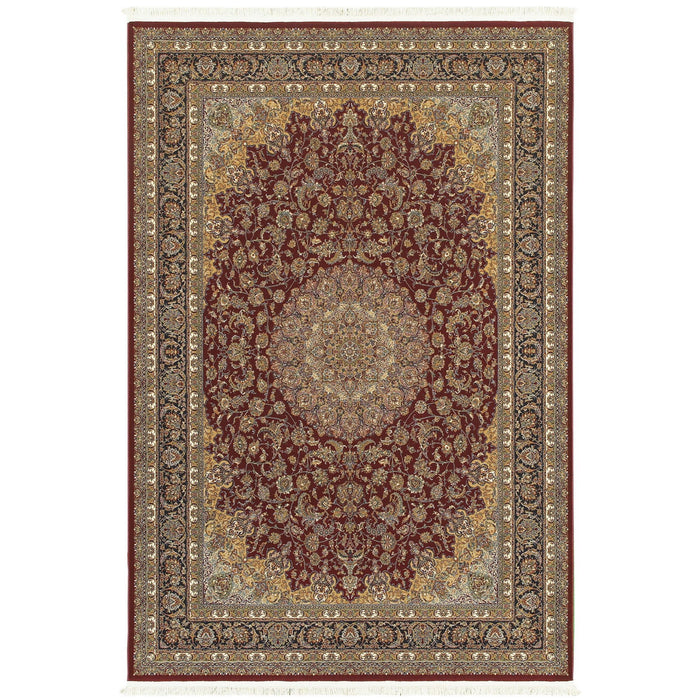 8' X 11' Medallion Area Rug With Fringe (574482) - Ivory / Red / Orange