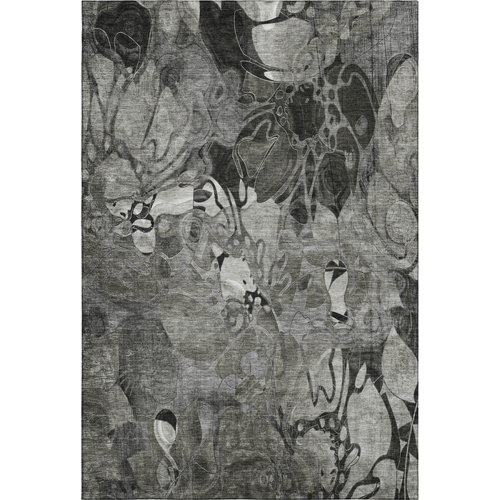 10' X 14' Abstract Distressed Washable Area Rug With UV Protection (648988) - Gray / Ivory