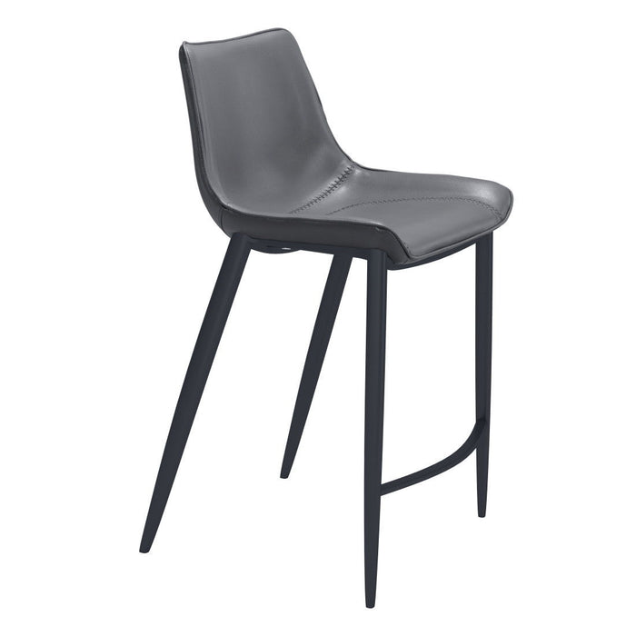 Faux Leather And Steel Counter Height Bar Chairs (Set of 2) - Dark Gray And Black