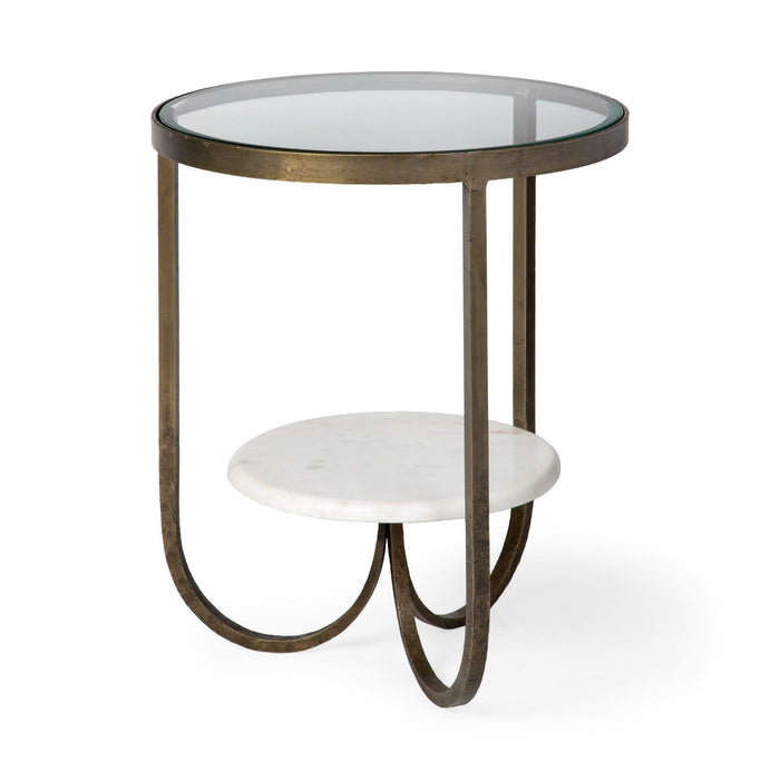 Glass Round End Table - Bronze / White