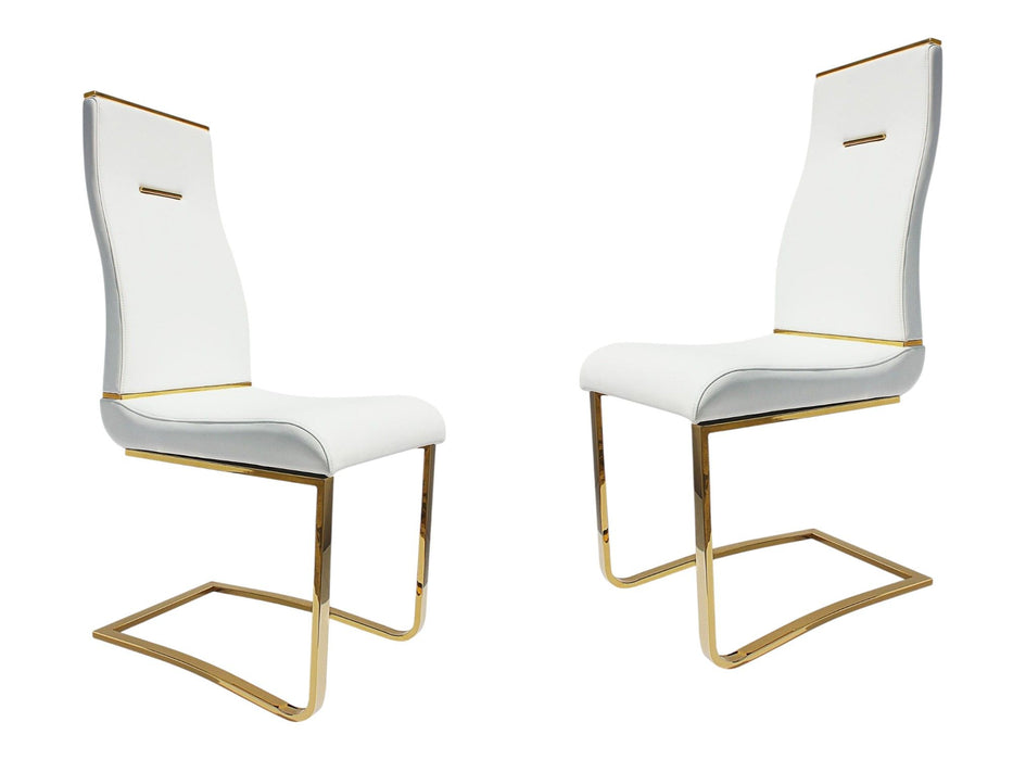 Upholstered Faux Leather Side Chairs For Dining Room (Set of 2) - White / Gold