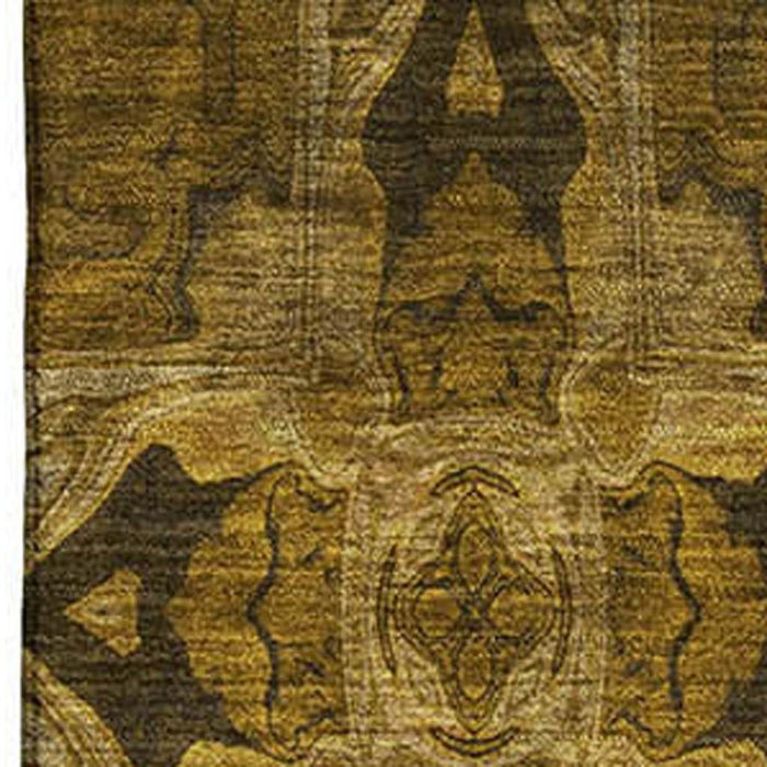 10' X 14' Floral Medallion Washable Area Rug With UV Protection (649474) - Chocolate / Gold