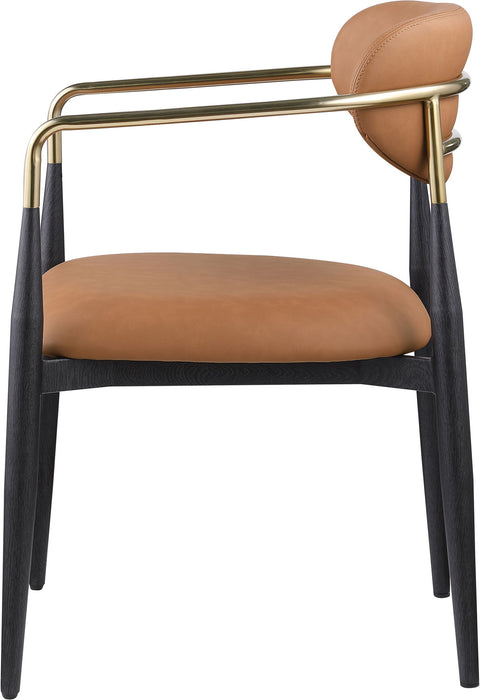 Black-legged Ronda vegan leather upholstered dining arm chair by Meridian Furniture, showcasing a modern, comfortable seating design.