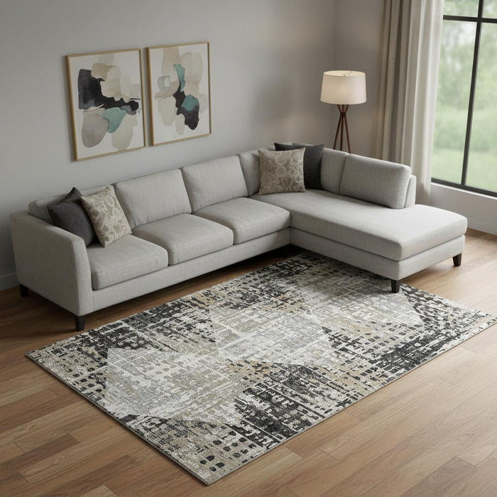 10' X 14' Geometric Washable Area Rug With UV Protection (718376) - Black / Gray