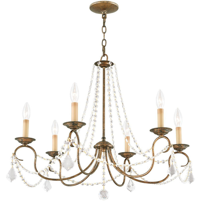 24" Six Light Dimmable Chandelier With Shades - Bronze