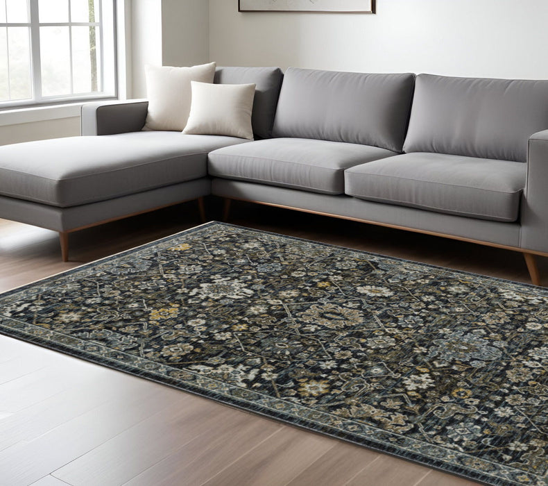 6.6' x 9.7' Oriental Power Loom Area Rug With Fringe - Blue And Ivory