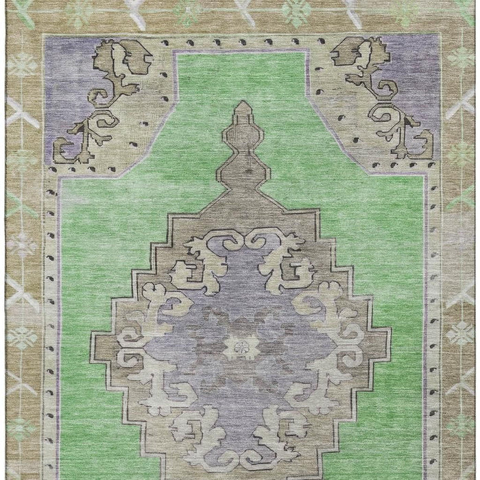 10' X 14' Oriental Washable Area Rug With UV Protection (699466) - Lime Green / Lavender / Brown