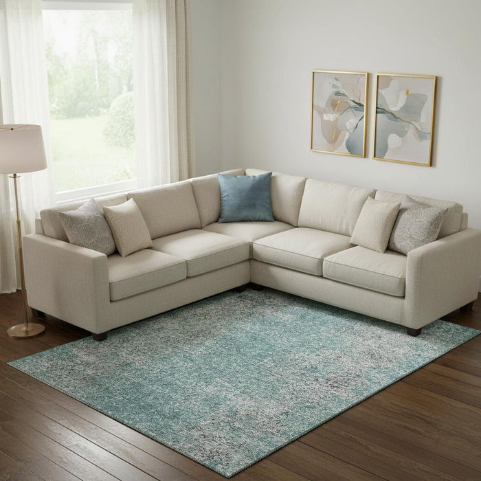 10' X 14' Abstract Washable Area Rug With UV Protection (667192) - Teal / Gray
