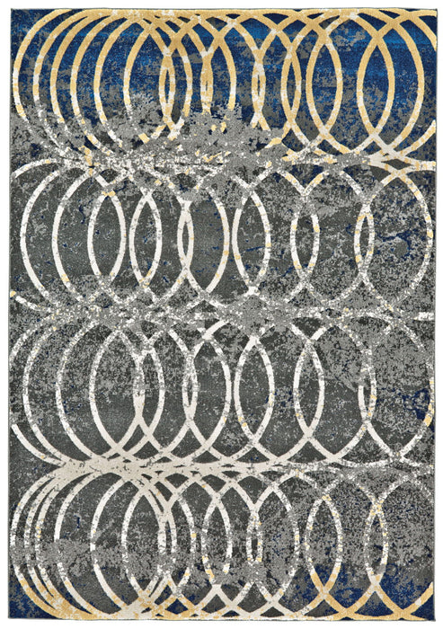 10' x 13' Geometric Power Loom Worn Faded Area Rug - Gray Ivory And Blue