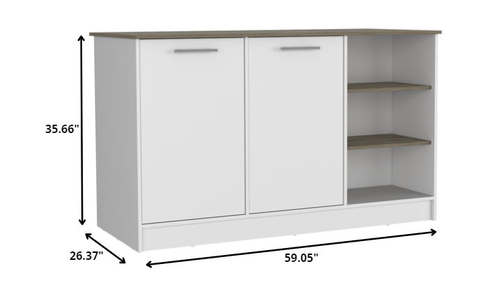 59" Island For Kitchen With Storage - Brown / White