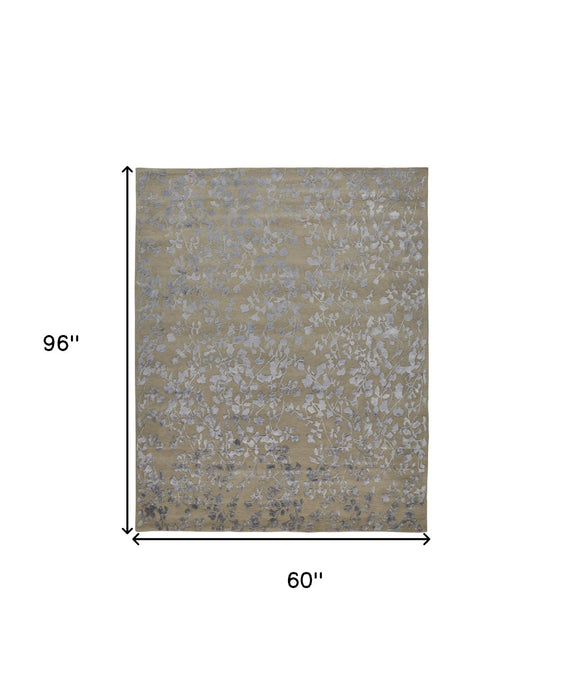 5' x 8' Wool Floral Tufted Handmade Area Rug - Tan Silver And Gray