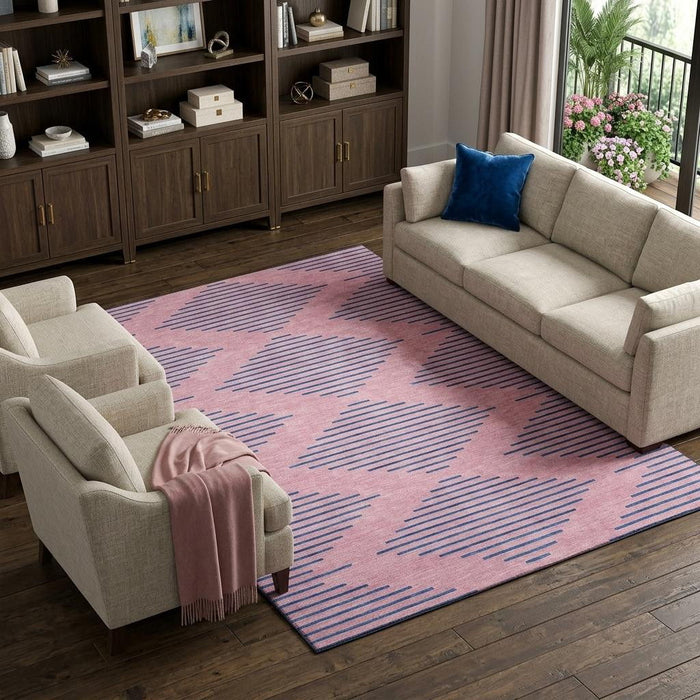 10' X 14' Geometric Washable Area Rug With UV Protection (679846) - Pink / Navy Blue