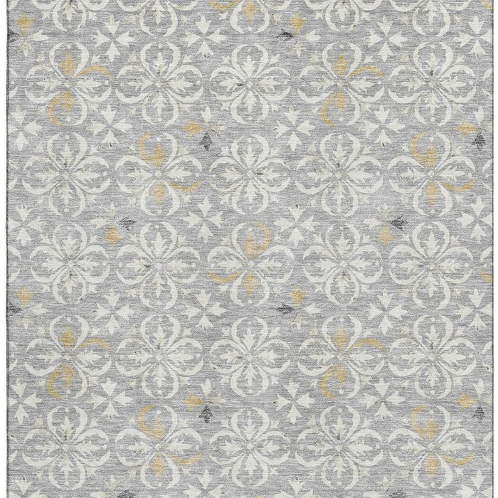 10' X 14' Floral Washable Area Rug With UV Protection (673933) - Gray / Ivory