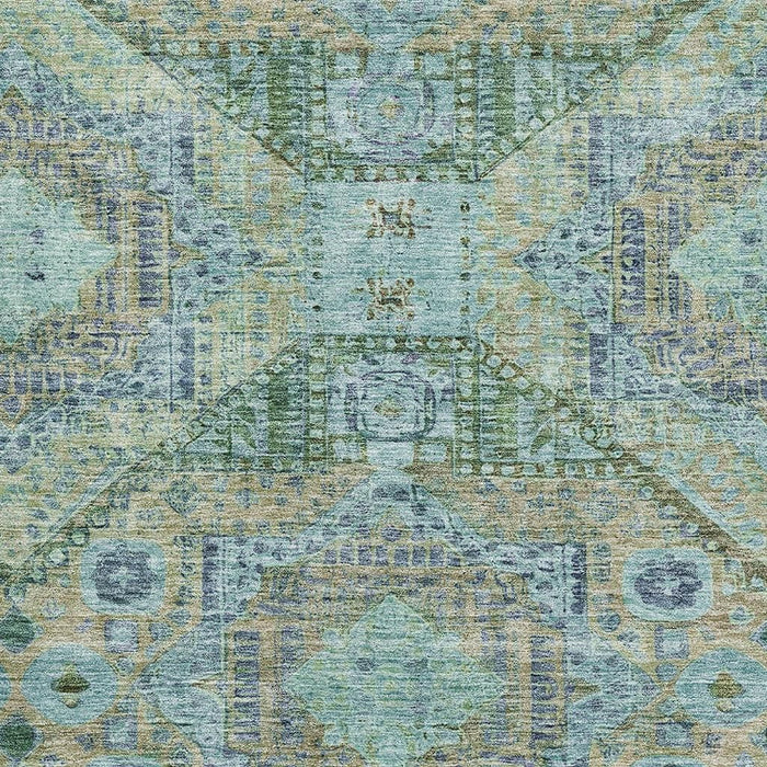 10' X 14' Abstract Geometric Washable Area Rug With UV Protection (708379) - Green / Blue / Beige