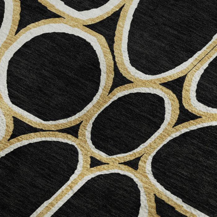 10' X 14' Geometric Washable Area Rug With UV Protection (681671) - Black / Ivory / Gold