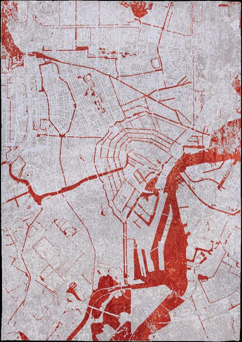 8' Round Abstract Non Skid Area Rug - Red And White