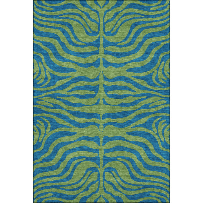 10' X 14' Animal Print Washable Area Rug With UV Protection (681827) - Green / Navy Blue