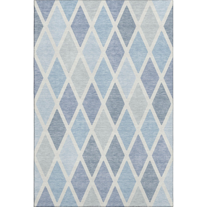 10' X 14' Geometric Washable Area Rug With UV Protection (670507) - Sky Blue / Ivory