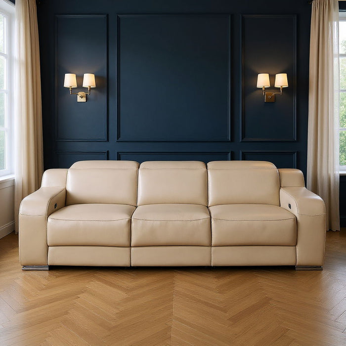 103" Modern Italian Leather Reclining USB Sofa - Beige