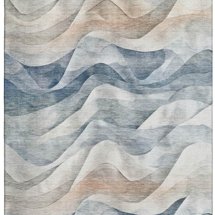10' X 14' Abstract Washable Area Rug With UV Protection (694809) - Blue / Beige / Ivory