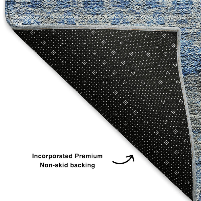 10' X 14' Floral Medallion Washable Area Rug With UV Protection (651334) - Navy Blue / Gray / Ivory