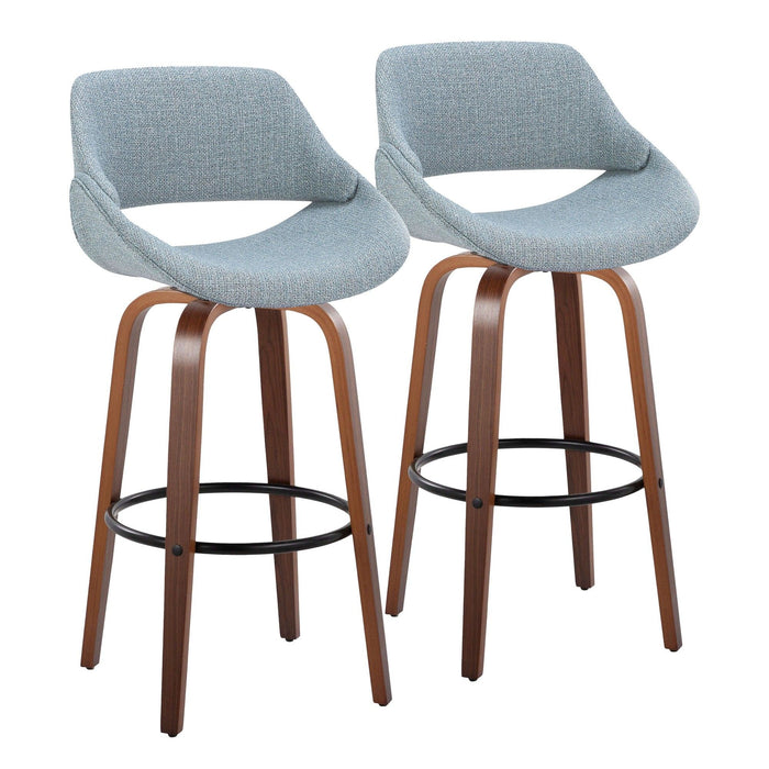 Fabrizzi - 30" Fixed-Height Barstool With Swivel And Round Black Metal Footrest (Set of 2) - Walnut Wood