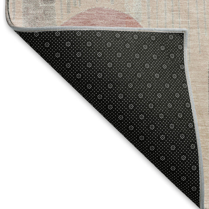 10' X 14' Geometric Washable Area Rug With UV Protection (694634) - Salmon / Gray / Silver