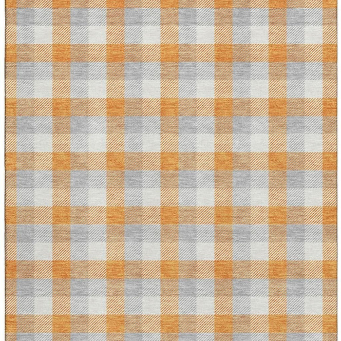 10' X 14' Plaid Washable Area Rug With UV Protection (682571) - Orange / Ivory / Gray