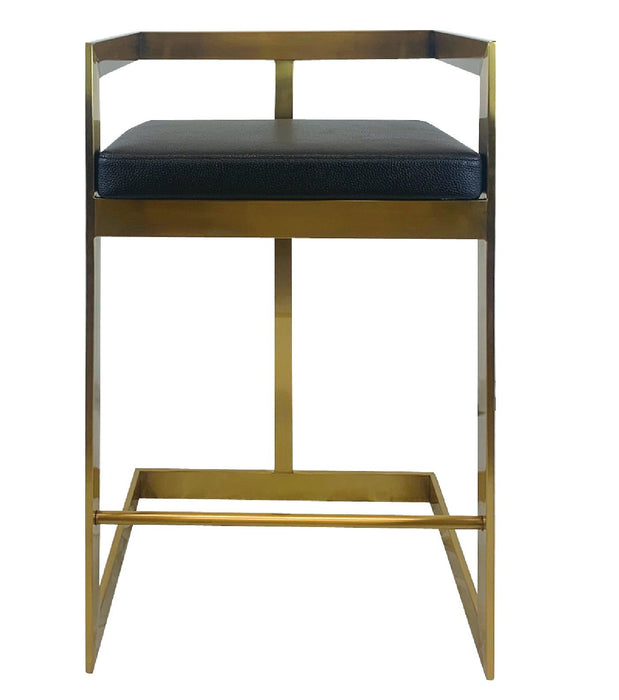 26" Faux Leather And Stainless Steel Low Back Counter Height Bar Chair - Black And Gold