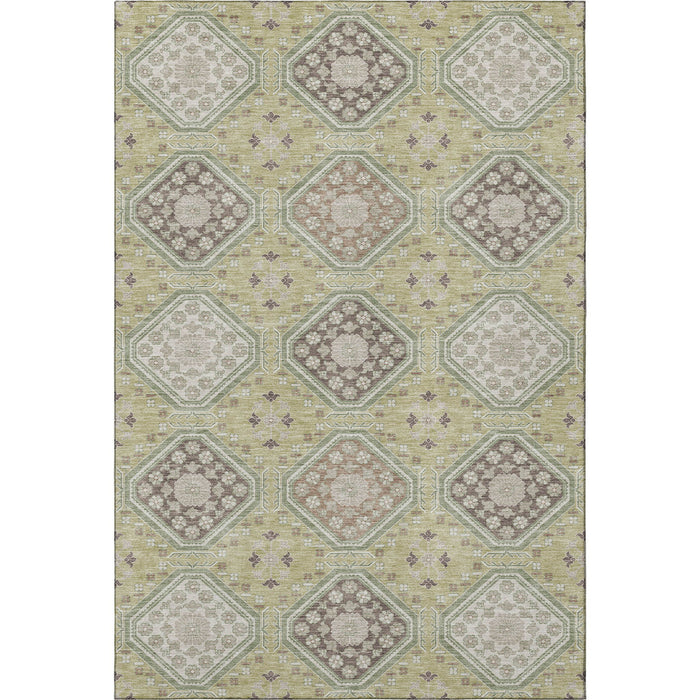 10' X 14' Floral Washable Area Rug With UV Protection (693714) - Artichoke Green / Brown / Ivory